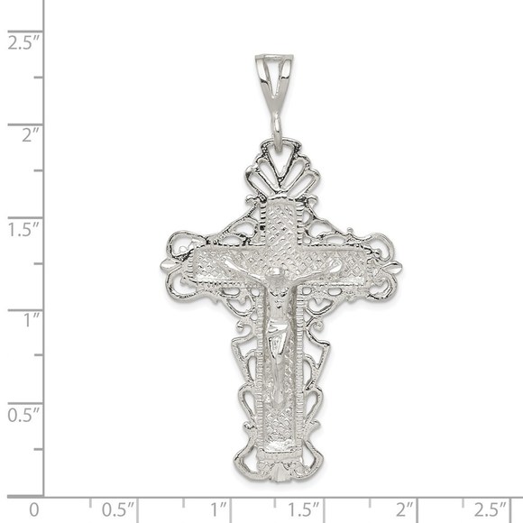 Million Charms 925 Sterling Silver Diamond-Cut Crucifix Necklace Charm Pendant - Picture 3 of 4